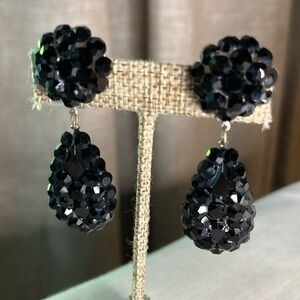 🌷Elegant Black Crystal Rhinestone Clip On Drop Earrings
